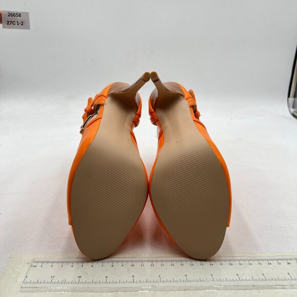 XYD Dark Orange Studs Peep Toe Ankle Bootie High Heel Buckled Double Strap Shoes - Picture 7 of 8